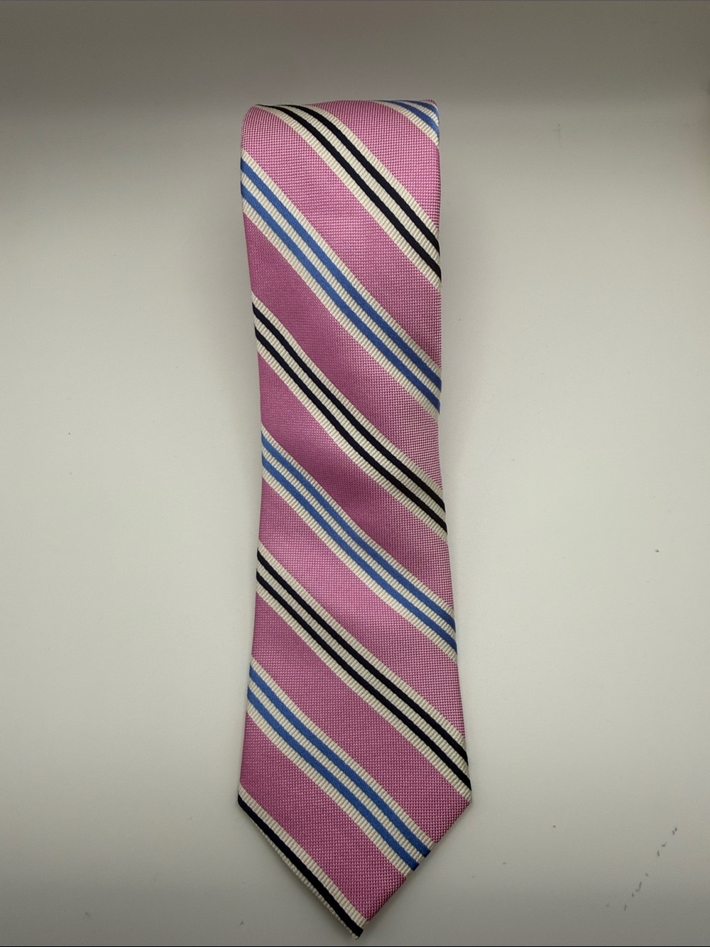 Ralph Lauren Pink Stripe Tie Blue, Cream & Navy Accents 100% silk